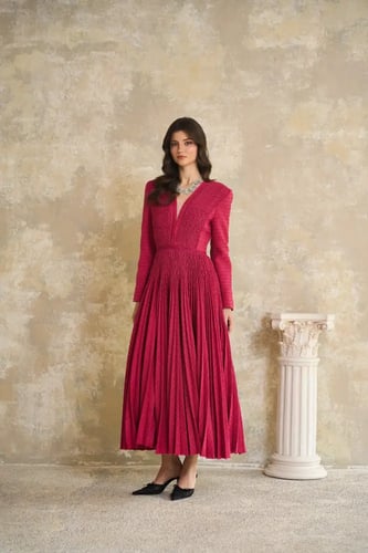 فستان تويد فوشيا