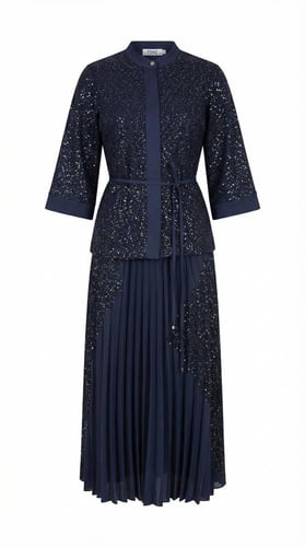 تنوره وبلوزة تويد خفيف كحلي