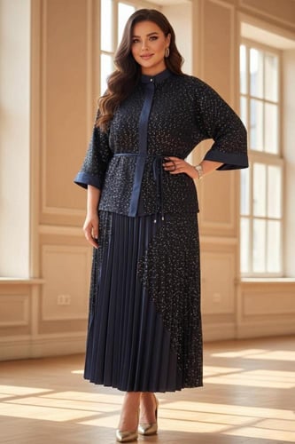 تنوره وبلوزة تويد خفيف كحلي