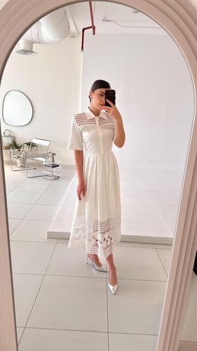 White dress with pearls