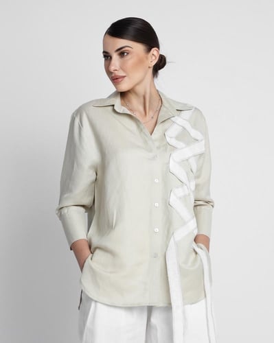 Light beige Linen shirt with Lines