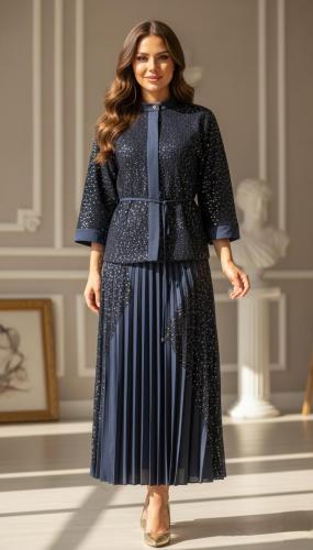 تنوره وبلوزة تويد خفيف كحلي