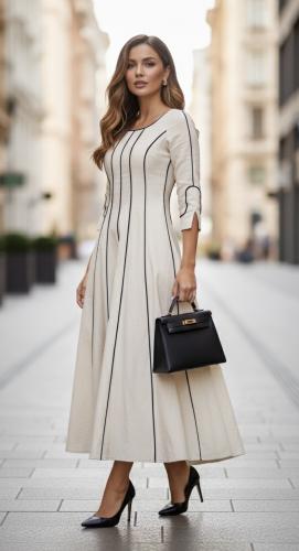 Linen Dress with Black Lines