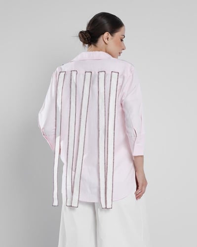 Baby pink Linen shirt with Lines