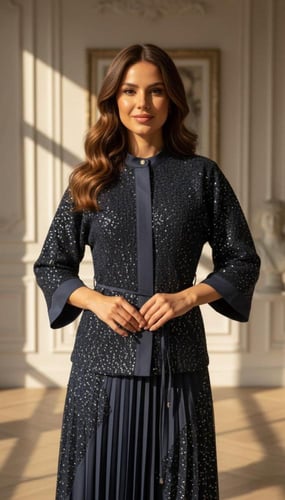 تنوره وبلوزة تويد خفيف كحلي