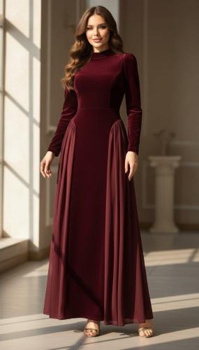 فستان مخمل عنابي