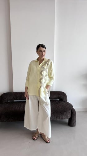 Butter yellow Linen shirt with Lines