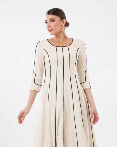 Linen Dress with Black Lines