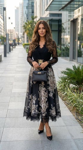 فستان شيفون اكمام دانتيل