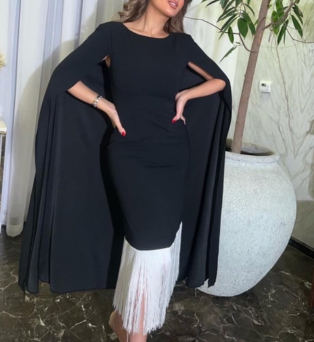 فستان كريب باطراف هدب