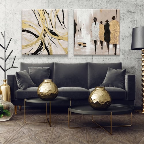 لوحات جدارية فن تجريدي ذهبي وأسود