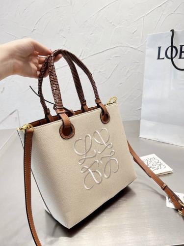 Loewe anagram tote mini bag in jacquard/calf in be...