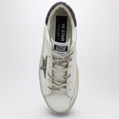Golden Goose White Hi Star sneaker with purple/sil...