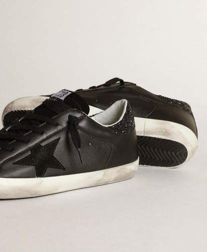 Women's Super-Star in black nappa with black star...