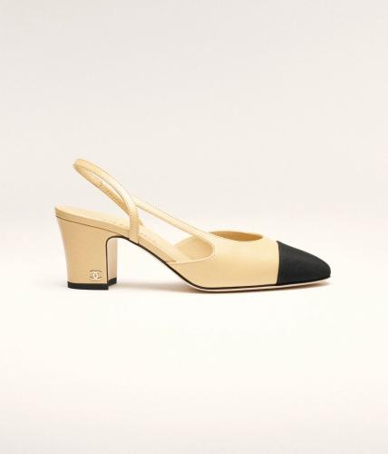 Chanel SLINGBACKS Goatskin & Grosgrain Beige & Bla...