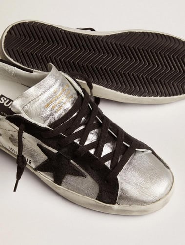Women's Super-Star in silver leather with contrast...