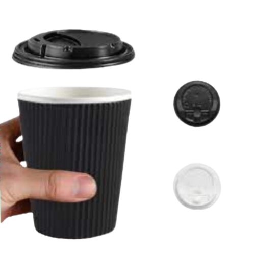 أكواب قهوه من ورق مموج مع غطى للكوب 50 حبه