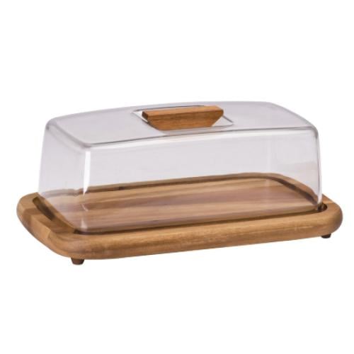 قاعدة خشب بغطاء شفاف مستطيل