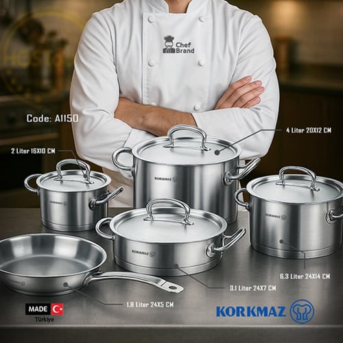 كوركوماز طقم قدور طبخ برولاين ستانلس ستيل - 9 قطع