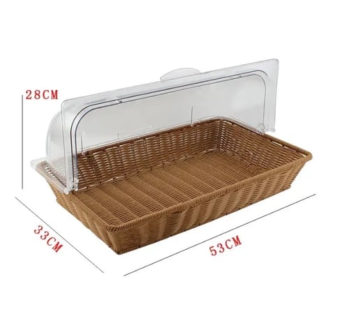 سلة خبز مستطيل بغطاء شفاف 53×33×28 سم