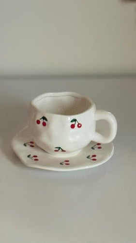 كوب سيراميك 400ml مع صحن