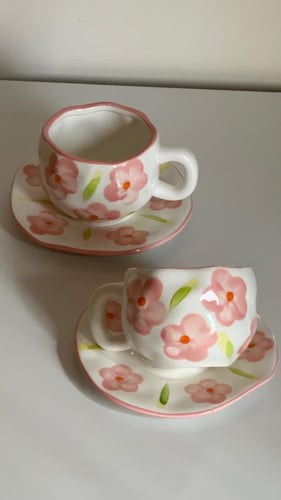 كوب سيراميك 400ml مع صحن