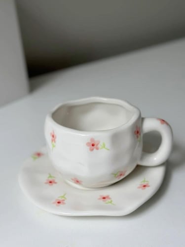 كوب سيراميك 400ml مع صحن