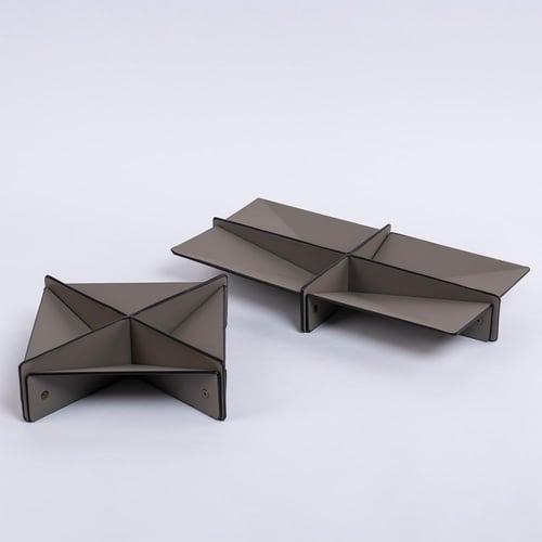 صحن تقديم مستطيل مقسم جلد رمادي غامق