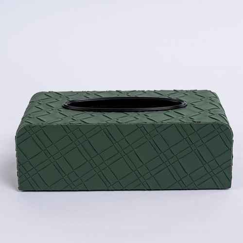 علبة مناديل بنقوش مربعات زيتي