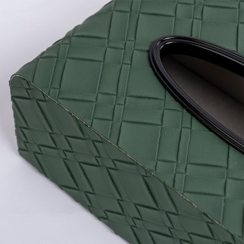 علبة مناديل بنقوش مربعات زيتي