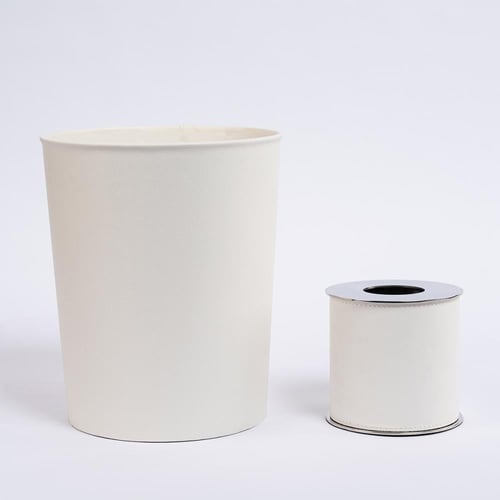 سلة مهملات أسطوانية جلد أبيض