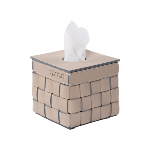 علبة مناديل جلد كريمي