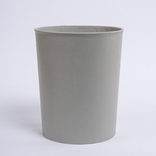 سلة مهملات أسطوانية جلد رمادي