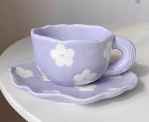 كوب سيراميك موف بطبعات ازهار بيضاء 180ml