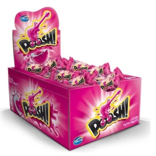 بوش علك فقاعة مع حشوة سائلة بطعم توتي فروتي يحتوي...