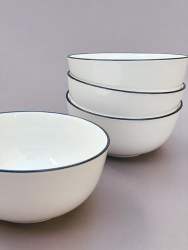 اناء حساء سيراميك - ابيض / اسود