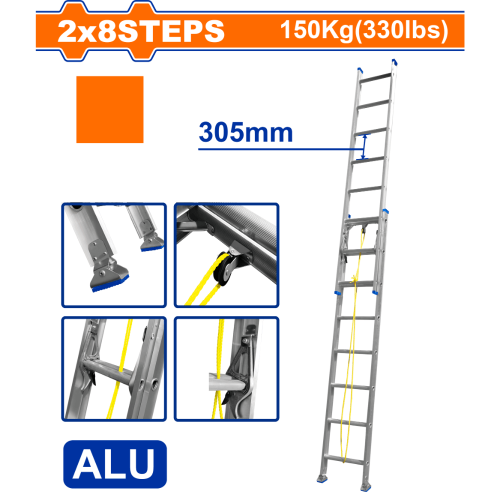 سلم المنيوم مرحلتين 2x8 16درحة اربع امتار WADFOW W...