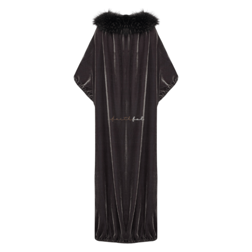 قفطان فحمي ملكي بالفرو الأسود