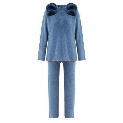 KIDS CHINCHILLA FUR ON SHOULDERS BLUE FLUFFY SET