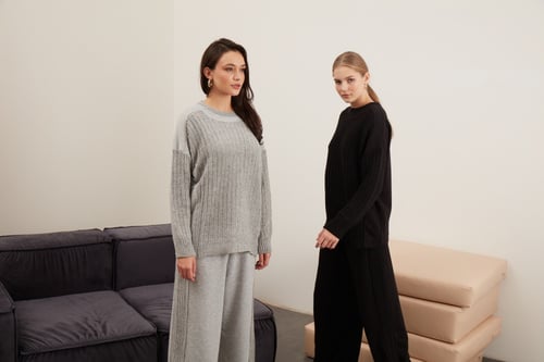 BLACK MIXED WOOL AND COTTON SET