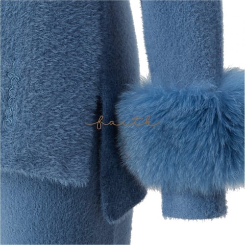 KIDS FOX ON SLEEVES BLUE FLUFFY SET