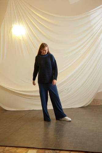 NAVY BLUE MIXED WOOL AND COTTON SET