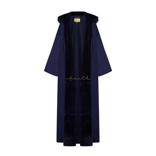 NAVY BLUE CASHMERE WITH LEATHER HOODY