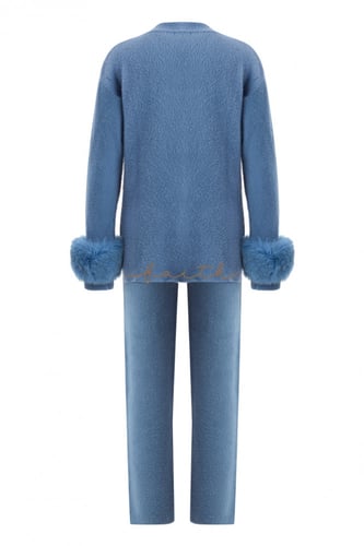 FOX ON SLEEVES BLUE FLUFFY SET
