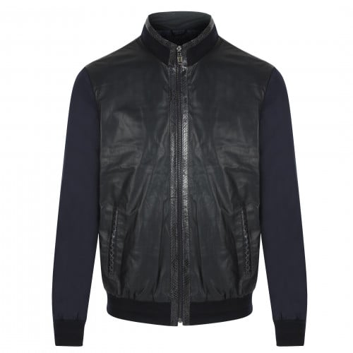NAVY BLUE LEATHER JACKET | WATERPROOF SLEEVES WITH...
