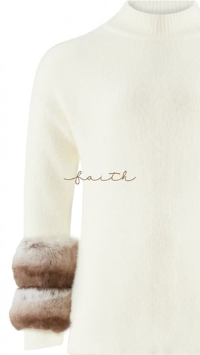 KIDS CHINCHILLA FUR ON SLEEVES OFF-WHITE FLUFFY SE...