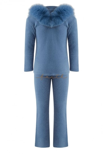 KIDS FOX FUR ON SHOULDERS BLUE FLUFFY SET