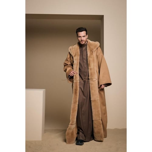 BEIGE CASHMERE WITH LEATHER HOODY