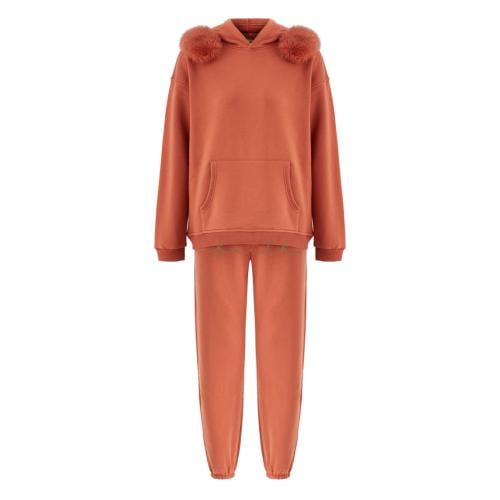KIDS ORANGE HOODY SWEATSHIRT FLEECE SET FOX ON SHO...