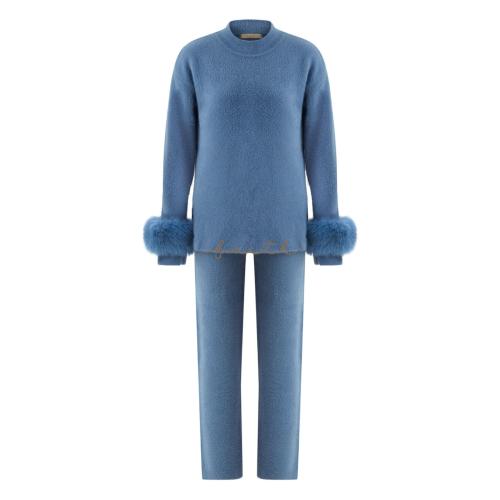 FOX ON SLEEVES BLUE FLUFFY SET